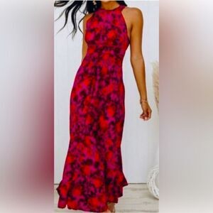 Abel The Label Charlotte Purple Red‎ Floral Halter Size Slit Maxi Size Small